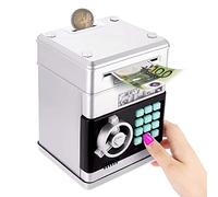 Auped Salvadanaio elettronico Salvadanaio elettronico con password, mini bancomat, cassaforte per bambini, compleanno, regalo di Natale per ragazzi e ragazze (argento)