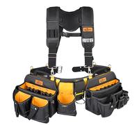 Aupofit Set professionale da 7 pezzi cintura porta attrezzi con bretelle per uomo, tessuto 1680D denari, cinture per attrezzi resistenti con maniglie per il trasporto, adatta a girovita 91-124 cm,