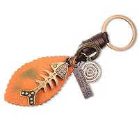 AuPra Portachiavi a forma di pesce da donna, uomo, in pelle, con portachiavi a sorpresa, Pesce rosso, M