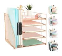 AUPSEN Organizer da scrivania da ufficio, vassoio per lettere di carta a 5 livelli con porta documenti multifunzione forniture per ufficio e accessori per ufficio, scuola, casa (rosa)