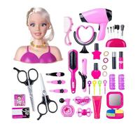AUQUK 40 pezzi testa da parrucchiere trucco giocattolo per bambini ragazza | Testa di acconciatura Asciugacapelli Trucco Accessori per parrucchiere, Set di acconciatura Giocattoli Regalo Compleanno