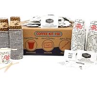 AURACAFFE' Bicchieri in Carta per Caffè 75 ml da 300 pezzi con 300 palettine e 300 bustine di zucchero (kit accessori)