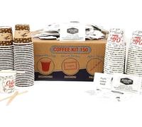 AURACAFFE' KIT ACCESSORI CAFFE - 2400 Pezzi - Bicchieri Caffe in carta Palettine Imbustate Singolarmente - Zucchero monodose con frasi