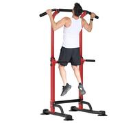AuraCraft Power Tower, Dip Station, barra per trazioni multifunzione, con barra di trazione, regolabile in altezza da 169 a 210 cm (nero + rosso, 74 x 81 cm)