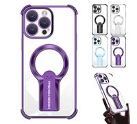 Auraedge Magnetic Kickstand Case, Four Corners Airbag Protection Magnetic Case with Invisible Stand, Anti-Fall, Glossy Finish, Transparent Design for iPhone 16/15/14/13 Pro Max (Purple,12ProMax)