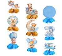 Aurafly 9 Pezzi Centrotavola Battesimo Bimbo Gender Reveal Party Decorations Addobbi Tavola 3D Orso Tovaglia Gadget Kit Bomboniera Centrotavola a Nido d'Ape con orsoper Nascita Compleanno Baby Shower