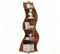 AuraFurn Scaffalatura angolare in legno, 178 cm, a forma di onda, moderna mensola angolare a 5 ripiani, mensola da parete, elegante espositore (marrone)