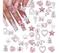 AuraFusion 32 pezzi Charms 3D per unghie in oro, decorazioni di alta qualità con strass - Esperienza manicure lussuosa per donne e ragazze