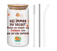 AuraFusion Capybara Sachen - 16oz, Divertente Design Capybara, Bicchiere in Vetro, Donne, Lavabile in Lavastoviglie