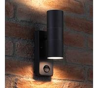 Auraglow Applique PIR Sensore Movimento Up Down Acciaio Nero, Bianco Caldo | Luce di sicurezza a doppio fascio, lampadine LED incluse, IP44 resistente alle intemperie, per ingresso, garage e vialetto