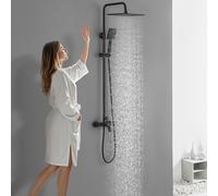 Auralum Colonna Doccia con Miscelatore, Asta Doccia con Soffione e Doccetta, Saliscendi Doccia Acciaio Inox Altezza Regolabile 90-130cm, Gruppo Doccia Completa con Miscelatore Doccia Esternoe Nera