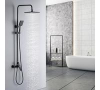Auralum Colonna Doccia con Miscelatore, Colonna Doccia Nera Altezza Regolabile tra 0,9m-1,24m, con Soffione e Doccetta Quadrata 26x19cm