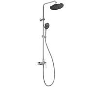 Auralum Colonna Doccia con Miscelatore Doccia Cromo, Saliscendi Doccia Altezza Massima Regolabile 1,39 m con Soffione 26x26cm e Doccetta 3 Funzioni per Bagno, Asta Doccia con Soffione e Doccetta