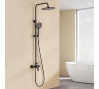 Auralum Colonna Doccia con Miscelatore, Saliscendi Doccia con Soffione Altezza Regolabile, Asta Doccia Acciaio Inox, Miscelatore Doccia Esternoe, Nera