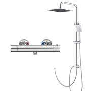 Auralum Colonna Doccia con Miscelatore Termostatico, Colonna Doccia con Soffione e Doccetta Quadrato, Saliscendi Doccia Altezza Regolabile 74-109cm, Asta Doccia con Soffione e Doccetta Cromo