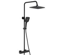 Auralum Colonna Doccia con Miscelatore Termostatico, Colonna Doccia Nera con Soffione Doccia 30 * 19cm, Altezza Regolabile 90-125cm