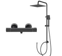 Auralum Colonna Doccia con Miscelatore Termostatico, Colonna Doccia Nera Regolabile 74-109cm, Set Doccia con Soffione e Doccetta, Nero