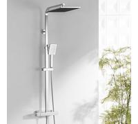 Auralum Colonna Doccia con Miscelatore Termostatico, Miscelatore Doccia con Saliscendi Doccia in Acciaio Inox Altezza Regolabile 97-130cm, Asta Doccia con Soffione Doccia Quadrato 25cmx25cm e Doccetta