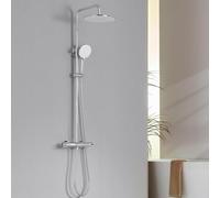 Auralum Colonna Doccia con Miscelatore Termostatico, Set Doccia con Soffione Doccia ∅25cm e Doccetta 3 Funzioni, Colonna Doccia con Asta Saliscendi Doccia Altezza Regolabile 102-125cm, Cromo