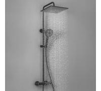 Auralum Colonna Doccia con Miscelatore Termostatico, Set Doccia con Soffione Grande in Acciaio Inox e Doccetta 5 Funzioni, Asta Saliscendi Doccia Altezza Regolabile (Nero)