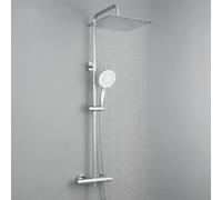 Auralum Colonna Doccia con Miscelatore Termostatico, Set Doccia con Soffione Grande in Acciaio Inox e Doccetta 5 Funzioni, Asta Saliscendi Doccia Altezza Regolabile (Cromato)