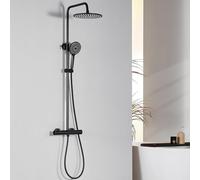 Auralum Colonna Doccia con Miscelatore Termostaticoe e Soffione Doccia 25 * 25cm, Colonna Doccia Nera Altezza Regolabile 102-125cm