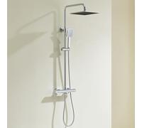 Auralum Colonna Doccia Kit con Rubinetto Termostatico Antiscottatura, Miscelatore Doccia Esterno con Soffione Doccia 25x25cm, Doccetta, Asta Doccia in Acciaio Inox e Tubo Doccia 1,5m, Cromo