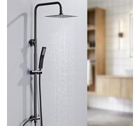 Auralum Colonna Doccia senza Miscelatore, Colonna Doccia Nera con Saliscendi Doccia Altezza Regolabile 72-110cm, Saliscendi Doccia con Soffione Acciaio Inox a Muro, Asta Doccia con Soffione e Doccetta