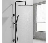Auralum Colonna Doccia senza Miscelatore, Colonna Doccia Nera con Saliscendi Doccia Regolabile 72-110cm, Saliscendi Doccia Acciaio Inox con Soffione, Asta Doccia con Soffione e Doccetta (30 * 30cm)