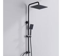 Auralum Colonna Doccia senza Miscelatore, Colonna Doccia Nera Regolabile 74-109cm, Set Doccia con Soffione e Doccetta