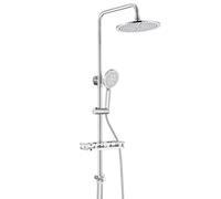 Auralum Colonna Doccia Senza Miscelatore con Mensola Doccia e Doccetta | Soffione Doccia Rotonda 25cm, Doccino Doccia 4 Funzioni, Asta Doccia Altezza Regolabile 72-110cm, Fori Muro Regolabili, Cromo