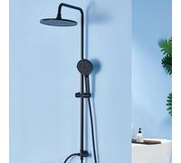 Auralum Colonna Doccia senza Miscelatore, Set Doccia con 25cm Soffione Doccia e Doccetta 4 Getti, Asta Doccia Adattarsi ai Fori Esistenti, Saliscendi Doccia Acciaio Inox Regolabile, Nero