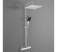 Auralum Colonna Doccia Termostatica Cromo con Miscelatore, Set Completo Doccia a Pioggia 30cm in Acciaio Inox, Asta Regolabile 88-124cm e Doccetta con 6 Modalità d'uso, Doccione per Doccia Completo