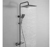 Auralum Colonna Doccia Termostatica Nero Set Completo con Miscelatore, Saliscendi Doccia Acciaio Inox con Soffione Doccia a Pioggia 30cm, Asta Doccia Regolabile 88-124cm, Doccetta a Mano 6 Modalità