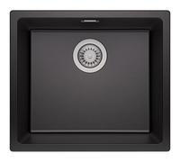 AuraLum Lavandino Cucina 50 x 44 cm, Lavello Cucina 1 Vasca, Lavabo Nero in Granito con Sifone Classico e troppopieno, Adatto a Mobili Oltre 50cm