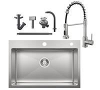 Auralum Lavandino Cucina 65 x 45 cm + Rubinetto Cucina con Doccetta Estraibile
