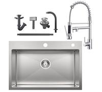 Auralum Lavandino Cucina 65 x 45 cm + Rubinetto Lavello Cucina con Doccetta Estraibile & Doppia Modalità