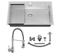 Auralum Lavandino Cucina 75 x 45 cm + Rubinetto Cucina con Doccetta Estraibile