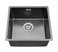 Auralum Lavandino Cucina Nero 44 x 44 cm, Lavello Cucina 1 Vasca in Acciaio Inox per il mobile base 45 cm, Lavello ad Incasso Filotop Sottotop, Vasca Singola con Sifone