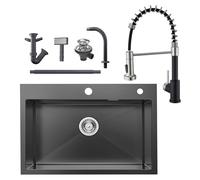 Auralum Lavandino Cucina Nero 65 x 45 cm + Rubinetto Lavello Cucina Nero con Doccetta Estraibile