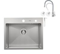 Auralum Lavello da cucina 55 x 45 cm + rubinetto da cucina con due tipi di getto d'acqua, lavello cucina con erogatore di sapone e sifone + rubinetto flessibile da cucina