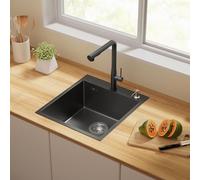 Auralum Lavello nero 44 x 49 cm+rubinetto cucina, rubinetto da cucina estraibile nero