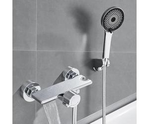 Auralum Miscelatore Doccia Ottone con Porta Sapone per Doccia, Rubinetto Vasca da Bagno con Soffione Doccia 5 Funzioni, Miscelatore Vasca da Bagno a Cascata con Supporto Soffione e Tubo Doccia 1,5 m