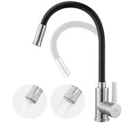 Auralum Rubinetto Cucina Nero Con Beccuccio Flessibile, Rubinetto Lavello Cucina Con 2 Spruzzi, Miscelatore Cucina Orientabile a 360°, Monocomando Alta Pressione
