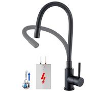 Auralum Rubinetto da cucina a bassa pressione, nero, rubinetto flessibile da cucina, 3 porte, rubinetto da cucina a bassa pressione, girevole a 360°, miscelatore da cucina per caldaia, rubinetto per