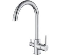 Auralum Rubinetto Lavello Cucina, 3 Vie per Depuratore, Miscelatore Girevole a 360°, a Doppia Leva per Sistemi Osmosi, Acqua Calda e Fredda, Ottone