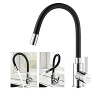 Auralum Rubinetto Lavello Cucina Nero con Beccuccio Flessibile | Miscelatore Cucina Girevole a 360°, Rubinetto Cucina Monocomando da Alta Pressione