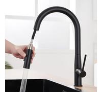 Auralum Rubinetto Lavello Cucina Nero, Miscelatore Cucina con Doccetta Estraibile per Lavelli da Cucina, Rubinetti Cucina in Acciaio Inox con Bocca Alta, Girevole a 360°