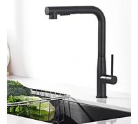 Auralum Rubinetto Lavello Cucina Nero, Rubinetto Cucina Estraibile, Miscelatore ad Alta Pressione con Doccia e Due Tipi di Getto d'Acqua, Miscelatore Cucina Girevole a 360°, Nero