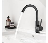 Auralum Rubinetto per lavabo, nero opaco, girevole a 360 gradi, con tubo di espansione da 60 cm, miscelatore monocomando in ottone per bagno/piccolo lavello da cucina
